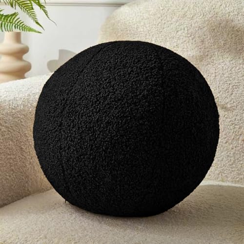 Vdoioe Black Ball Pillow 11.8 Inches Round Black Throw Pillow Simple Modern Ball Shaped Throw Pillow，Nordic Style Cushion Decorative Pillow for Couch,Sofa,Bedroom