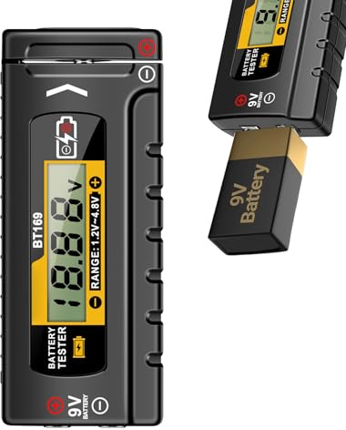 Digital batteritestare – hemmetestare med digital display, elektriskt batteriövervakningsverktyg för AAA C D 9V AA knapp batterier, lättläst kontroll | För hemmet,