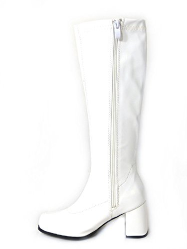 Women's Ladies Fancy Dress 1960's & 70's Knee High Go Go Retro Boots Size UK 3-12 (UK 9, White)