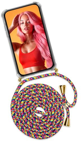 ONEFLOW Handykette für Huawei P10 Lite Hülle mit Band, Handyhülle mit Kette abnehmbar, Handyband zum Umhängen, Handy Umhängeband Lange Handykordel, Twist Case – Bunt