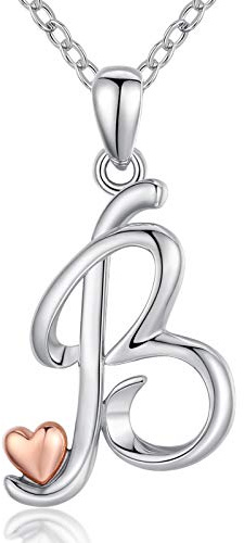 CELESTIA Donna Collana Iniziali Lettera B, Alfabeto e Cuore Ciondolo Gioielli di Argento Sterling 925 e Oro Rosa Idee Regalo Donna Compleanno Natale Promessa