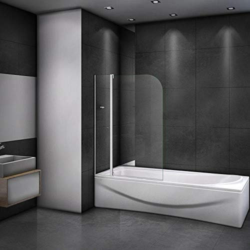 110x140cm Mampara de Bañera Cristal Abatible 4mm Marco Gris Mate