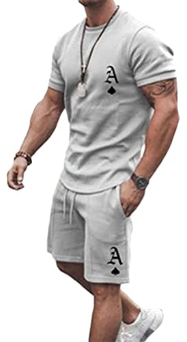 Osheoiso Pyjama Court Homme Été Ensemble de Pyjama Imprimé Doux a Manches Courtes Vêtements De Nuit Loungewear Sportswear Shorts Taille Élastique Oversized A 6 S