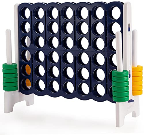 COSTWAY Conecta 4, Juego Gigante 4, Juego 4 en Raya Gigante 42 Anillos Gigantes y Dispositivo de Deslizamiento Rápido (Azul)