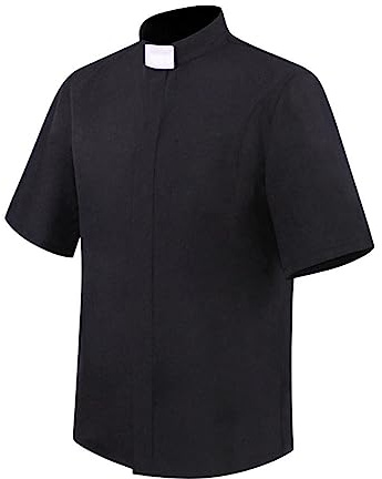 Halloween Misionero Rolle, sacerdote Cosplay, camisa negra de manga corta, camisa gótica punk para hombre, camisa de sacerdote con pestaña, cuello de culo, sacerdote, clero, camisa negra, Negro , L