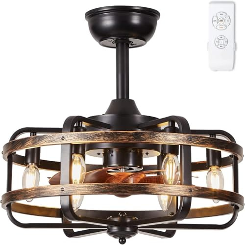 Ceiling Fan with Lights Remote Farmhouse Vintage Iron Black Brushed Gold