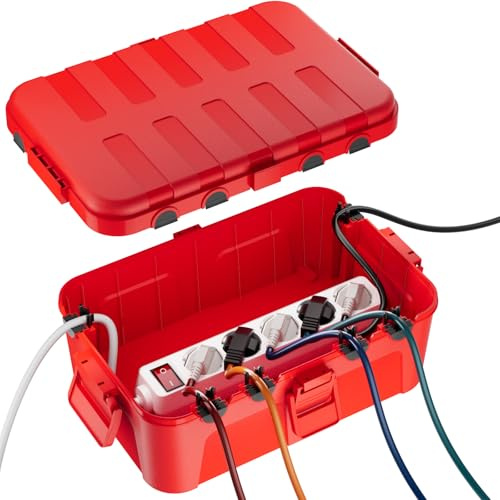 RESTMO Große Wasserdichte Kabelbox Outdoor, IP54 Verteilerdose Außen Wasserdicht, 32 x 22 x 13 cm Wasserdichte Box für Garten, Schutz von Verlängerungskabel, Steckdosenleisten, Außensteckern - Rot