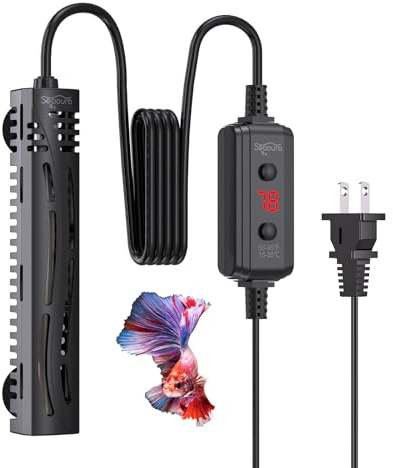 SEAOURA Small Aquarium Heater, 50W Fish Turtle Betta Tank Heater, 5-15 Gal