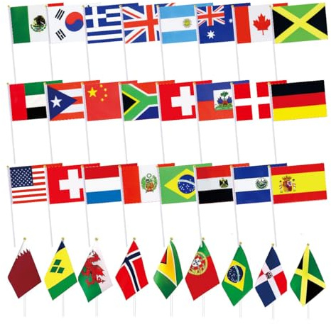 Ckexin 228 Countries Small Stick Flags Mini International World Hand Held Flag Decorations