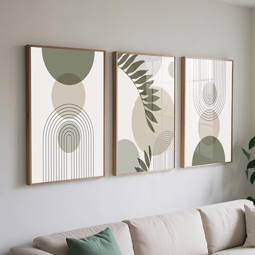 PWAAHDC Set di 3 Stampe Artistiche da Parete su Tela Verde Salvia - Poster Moderni e Minimalisti per Decorazioni Eleganti in Stile Boho - Senza Cornice, 60 x 90 cm