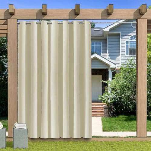 KUZRZNH Outdoor Vorhang Blickdicht Wasserdicht Wetterfest Blackout Outdoorvorhänge mit ösen, Sichtschutz Sonnenschutz Gardine/Vorhänge for Patio Balkon Pavillon,Beige,1 Stück|155x213CM(BxH)