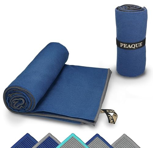 PEAQUE Mikrofaser-Handtuch mit Struktur - leicht, kompakt, schnelltrocknend, XL - Saunahandtuch, Badehandtuch, Reisehandtuch, Sporthandtuch, Navy/Grau, 120 x 60 cm
