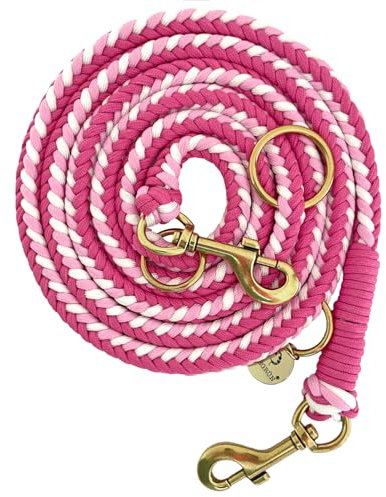 Leisegrün Paracord Hundeleine 2m | Handgefertigte Leine 3-Fach verstellbar | Handmade für kleine und mittelgroße Hunde (Princess Twist, 2 m) | Farbe: Pink-Rosa