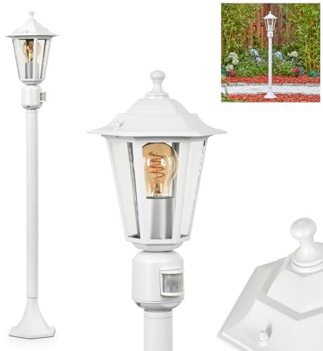 HOFSTEIN Lampada da esterni Loria, lampada da sentiero con sensore di movimento in metallo/vetro bianco/trasparente, lampada da esterno effetto antico, altezza 107 cm, illuminazione da giardino IP44,
