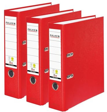 Original Falken 3er Pack PP-Color Ordner. Made in Germany. 8 cm breit DIN A4 rot Vegan Kunststoff-Ordner Ringordner Aktenordner Briefordner Büroordner Plastikordner Schlitzordner