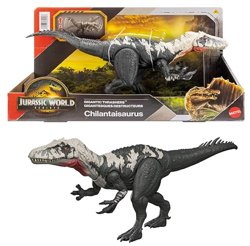 Mattel Jurassic World: El Renacer, Grandes embestidas Quilantaisaurio Figura de dinosaurio de juguete de especie grande, con 2 embestidas, juego digital, JGB95