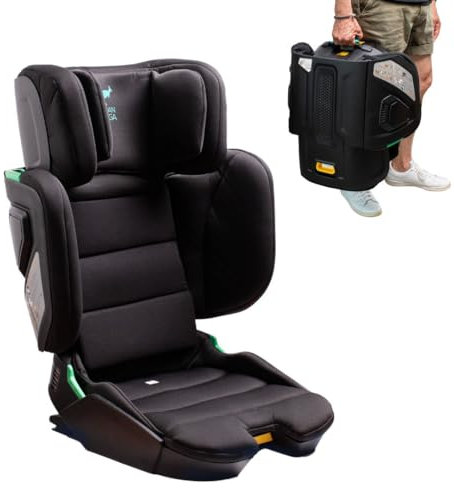 Urban Kanga Wallaroo Lite Reisekindersitz Auto Sitzerhöhung Auto Kinder ISOFIX Faltbarer Kindersitz 100-150cm 15-36 Kg i-Size (Jetsetter Schwarz)