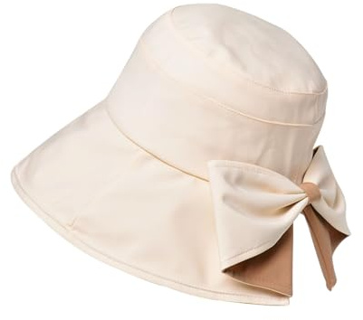 Andiker Cappello da sole da donna, a tesa larga, traspirante, con bel design a fiocco pieghevole, protezione solare UV, per esterni, beige., M