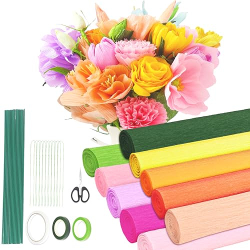 10 färger kräppapper färgglada, 25 x 250 cm färgglada band crêpepapper, blomkräppapper, kräppapper pastell färgglada gör-det-själv blompapper hantverk dekoration för födelsedag bröllop