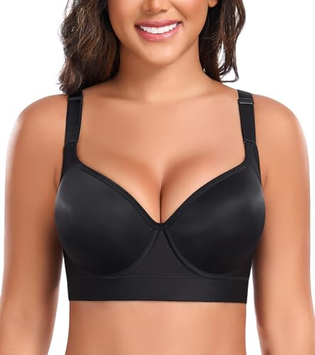 DotVol Sujetador Escote Profundo para Mujer Push Up con Aros corsé de Diario Negro,110C