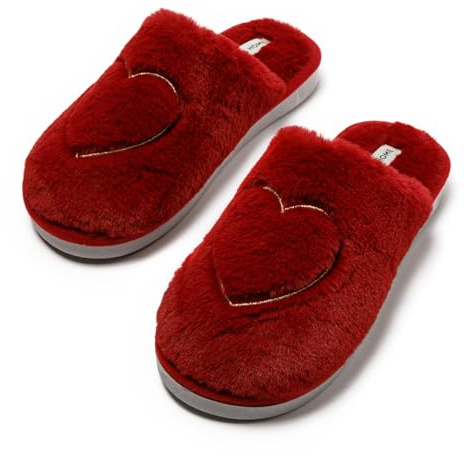 JOMIX Pantofole Invernali Donna Pelose Ciabatte Peluche Morbide Calde da Casa con Cuore Ricamato Suola Antiscivolo in PVC Leggero WIS255217 Rosso 36/37