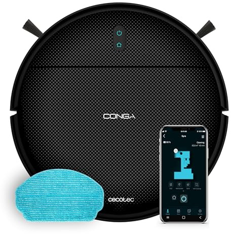 Cecotec Robot Aspirapolvere con Navigazione Giroscopica e App Conga M10 X-Treme. 2000Pa, Spazza, Aspira, Lava e Passa il Mocio, Autonomia 120min, Sensori Anticaduta e 2 Spazzole Laterali
