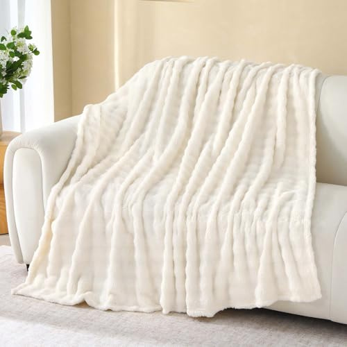 CINYE Blanche Flanelle Couverture Plaid Polaire, Jeté de Canapé Doux pour Enfant et Adulte, Couverture d'Été pour Salon, Chambre, Bureau,Voyage en Voiture ou Avion,130x150cm, 100% Microfibre