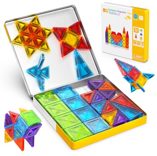 Magneverse Construction Magnetique Enfant 56 Pièces dans Valisette Métallique - Jeu de Voyage pour Construire Château, Fusée & Avion - Jouet Montessori dès 3 Ans - Bloc Magnetique Cadeau Créatif STEM