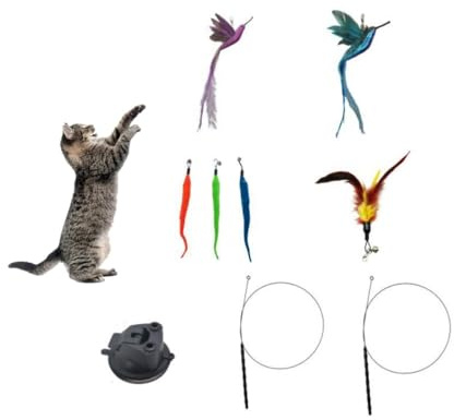 GYWHOOFT 9 Piece Cat Toy Set, Interactive Cat Toy, Intelligence Cat Toy, Cat Tangle Stable with Feathers, Strong Suction Cups and Fishing Rod, Cat Intelligence Toy Set