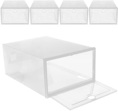 BEBEMOKO 5 Piezas Cajas Zapateras Transparentes Apilables Organizador Plástico Resistente para Armarios Unidades