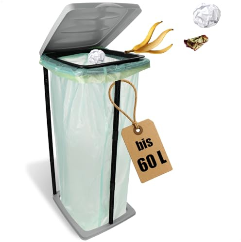 com-four® Support de Sac Poubelle avec Couvercle - idéal pour la Maison, Le Jardin, l'atelier et Le Camping - 3 hauteurs possibles - Support de Sac Poubelle (1x - Gris Pastel)