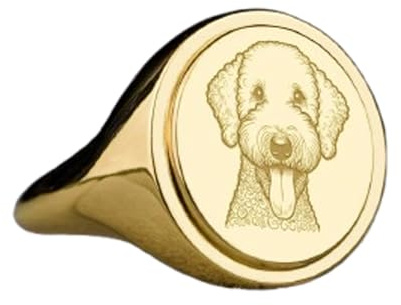 925 sterlingsilver Bedlington | guldpläterad ring | oval form 15 x 13 mm sigillringar | Bandstorlek US 5–12,5 Avelaibal | LKDR_0420
