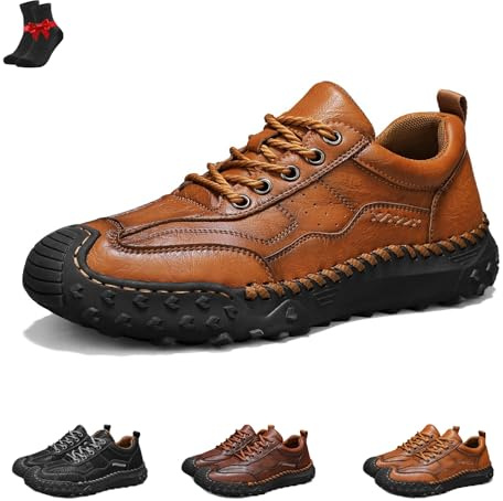 Mocassini ortopedici in Pelle Fatti a Mano da Uomo Matufit, Scarpe da Ginnastica Antiscivolo con Punta Arrotondata, Eleganti, da Passeggio, da Guida e da Lavoro(Yellow,47 EU)