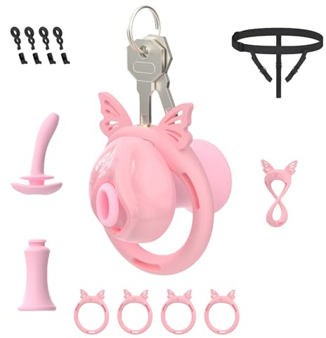 Cage de Chasteté pour Pénis Sex Toys Chastity Cage man en Résine avec Cathéter et 4 Anneaux en Silicone Cage Chastetée Légère avec Serrure Dissimulée et Ceinture pour Bondage le Pénis (D)