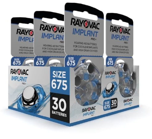 Hearing360 30 batterie per impianti cocleari Rayovac Implant Pro+ misura 675I, durata massima, compatibili con tutti gli impianti cocleari, pile senza mercurio e cadmio
