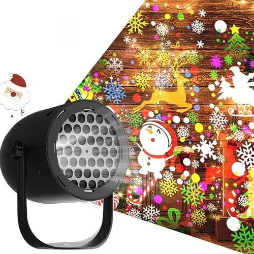 Christmas Projector Lights, 16 Patterns Rotating LED Xmas Projector Lamp, Waterproof Projection Light Snowflake Snowman Christmas Tree Light (1)