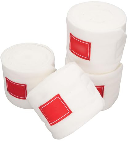 YDuupxe Lot de 4 Bandages de Jambe de Cheval, Bandages de avec Matériau Polaire de qualité Supérieure, Ajustement sécurisé Réglable, Conception de Soutien Confortable pour (White)