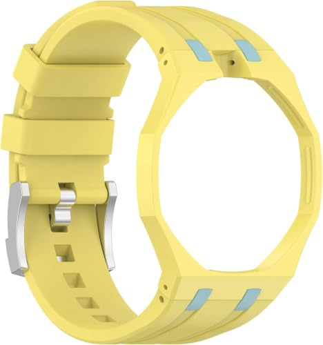 Correa De Repuesto De Silicona para Reloj Swatch Ap Royal Oak Pop, con Carcasa De Policarbonato Integrada, Marco Protector Antigolpes Ajustable Y Accesorios para Correas De Reloj. Yellow 12