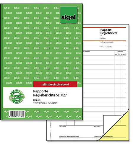Sigel SD027 Rapport/Regiebericht A5, 2x40 Blatt, selbstdurchschreibend (10 Stück)