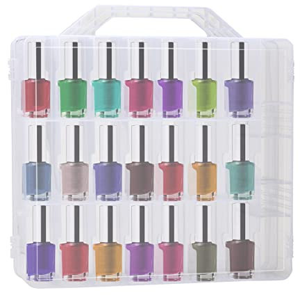 Queiting Nail Polish Organiser Case - 48 Bottle Clear Double Sided Universal Storage Box for Nail Varnish, Lipstick, Skincare & Makeup Organizing