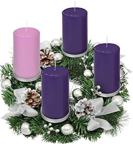 Silver Ribbon Advent Wreath Ring Candle Holder for Large Pillar Candles - Christmas Advent Wreath Candle Decor