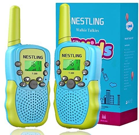 Nestling Walkie-Talkies für Kinder, 8 Kanäle 2-Wege-Radio-Spielzeug mit Hintergrundbeleuchtung, LCD-Taschenlampe, 3KM Reichweite für 3–12 Jahre alte Jungen und Mädchen (Blaugrün, 2 Stück)