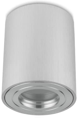 Sweet Led Spot à monter GU10 en aluminium Plafonnier LED IP44 pour salle de bains, cuisine, cave Plafonnier à monter rond brossé avec anneau argenté Spots GU10 plafond diamètre Ø80 mm - 95 mm