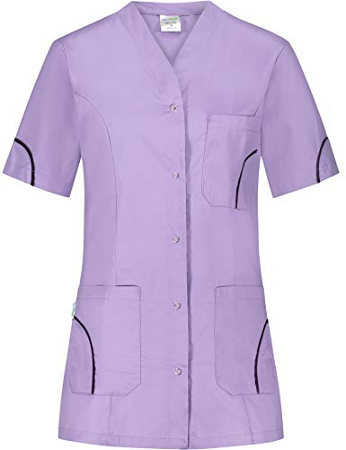 B-well Silvia Blouse Medicale Femme Blouse de Travail Femme Uniforme Médical Femme Manches Courtes Col en V avec Boutons - Violet - XX-Large