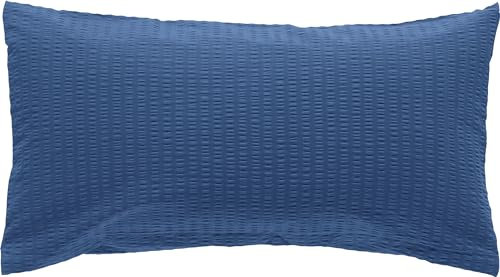 Erwin Müller Kissenbezug, Kissenhülle Seersucker Uni Serie Rosenheim dunkelblau Größe 40x80 cm - pflegeleicht, bügelfrei, mit Reißverschluss