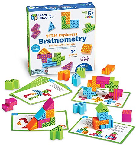 Learning Resources STEM Explorers Brainometry, ab 5 Jahren, Logikspiel für Kinder, fördert räumliches Denken & Mint-Kompetenzen, 3D-Knobelspiel mit 10 Aufgaben & 34 Teilen