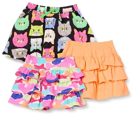 Amazon Essentials Gonne Pantalone lavorate a Maglia con Volant (precedentemente Spotted Zebra) Bambine e Ragazze, Pacco da 3, Arancione Chiaro/Nero Gatti/Rosa Stampa Arcobaleno, 8 Anni