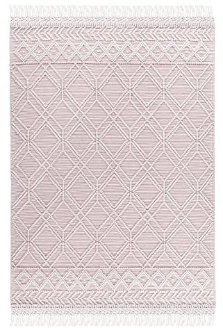 TOM TAILOR | Colored Macrame Teppich | Three | 90% Schurwolle & 10% Baumwolle | handgewebt | Farbe: Rose | 190x290 cm