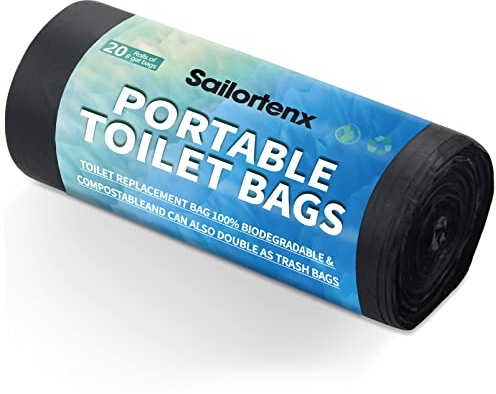 Sailortenx 20 sacchetti igienici portatili, 100% compostabili, da 8 galloni, da campeggio, con secchio da 5 galloni, sacchetti igienici usa e getta, biodegradabili, portatili, per campeggio, ecc