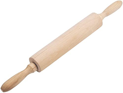 Classic Wood Rolling Pin for Baking - Professional Dough Roller with Handle, Essential Wooden Tool for Making Cookie, Fondant, Pizza, Pastry, Pie, Bread, Tortilla, Pasta, etc
